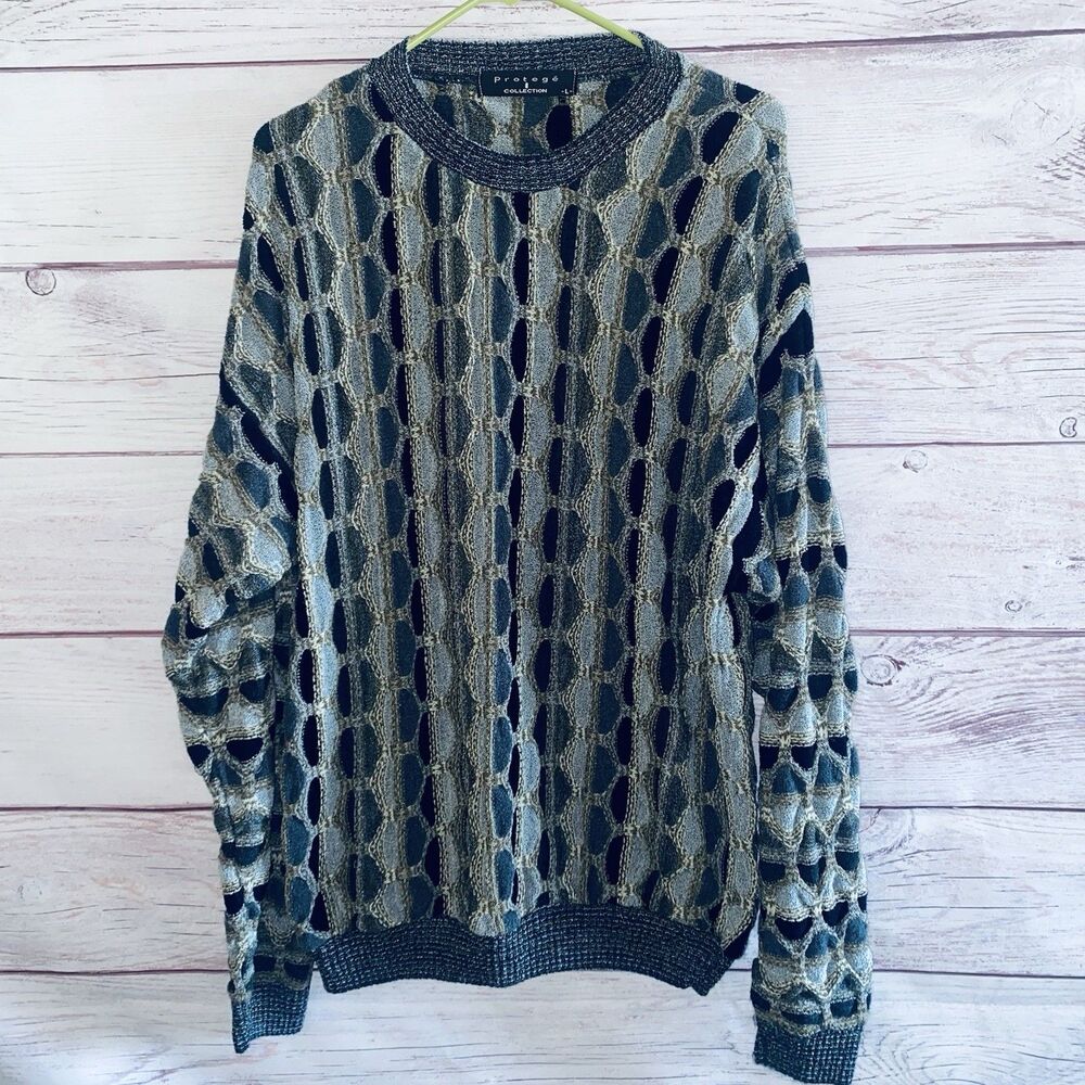 Protege Collection Sweater Mens L Coogi Style 3D Textured Knit USA Cosby Vintage